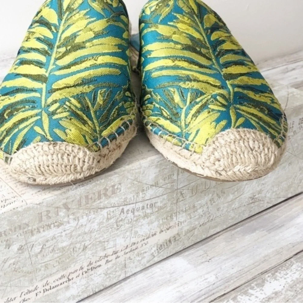 Marc Fisher Palm Leaf Slip On Jute Espadrille Size 9.5M Summer Resort Vacation